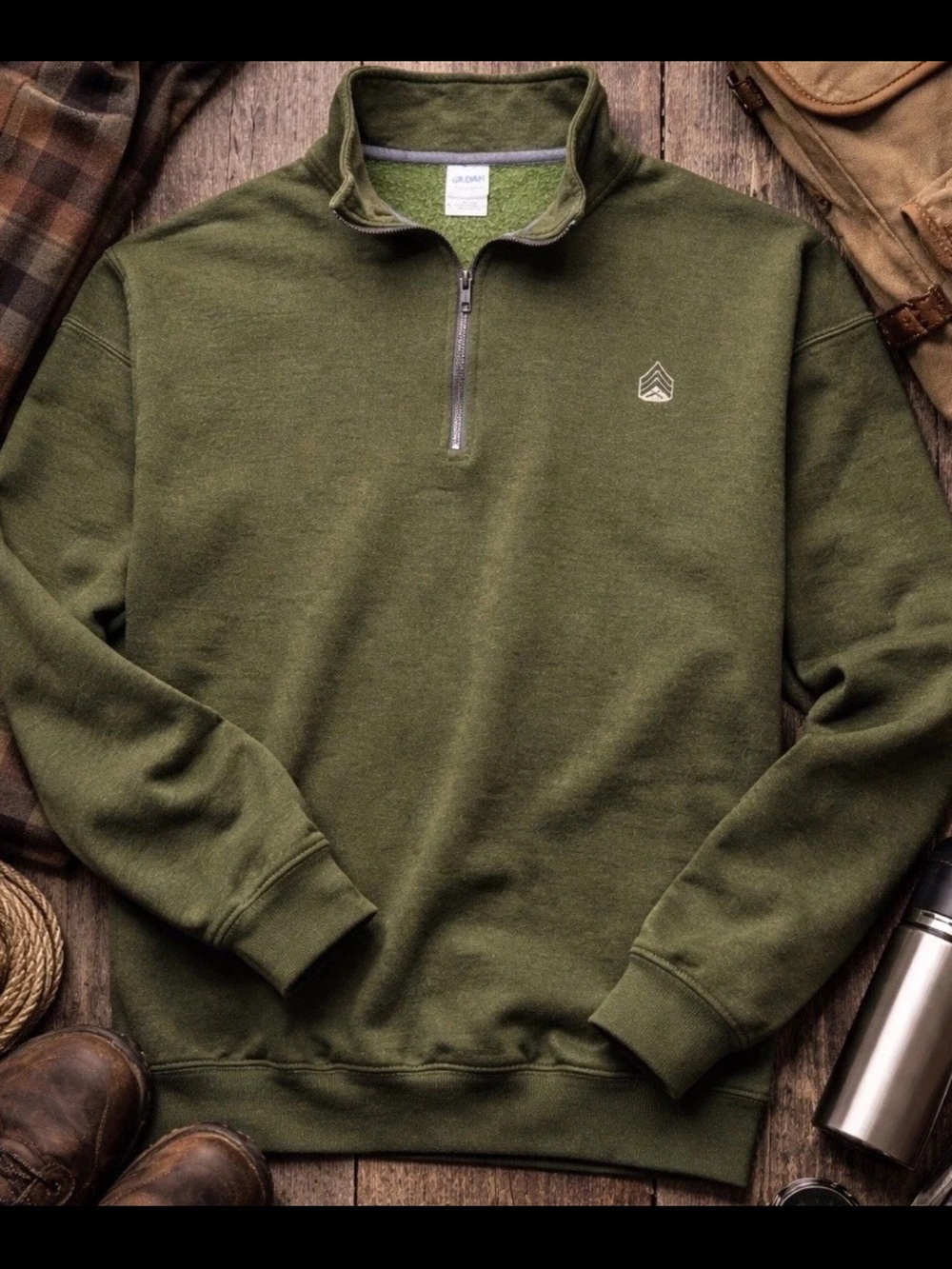 Gildan Heavy Blend 1/4 Zip Pullover XL Olive Green Fleece ARMY Rank Insignia